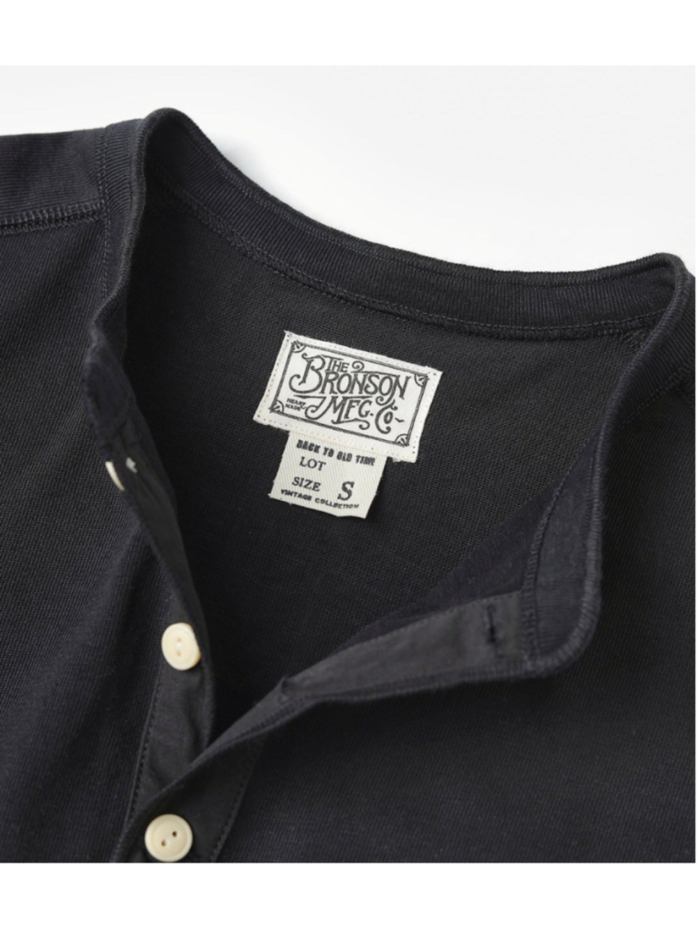 Vintage Long Sleeve Henley Shirt Black Bronson Mfg Co L USA SHIP - Picture 7 of 8